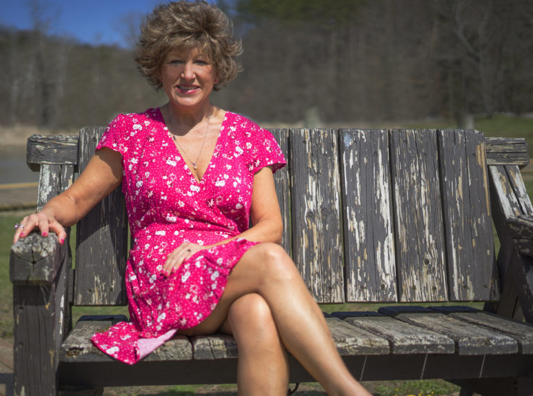 Sherry sitting on bench