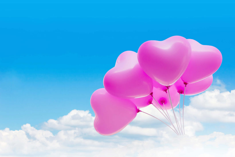 Group of lovely pink heart shaped balloons